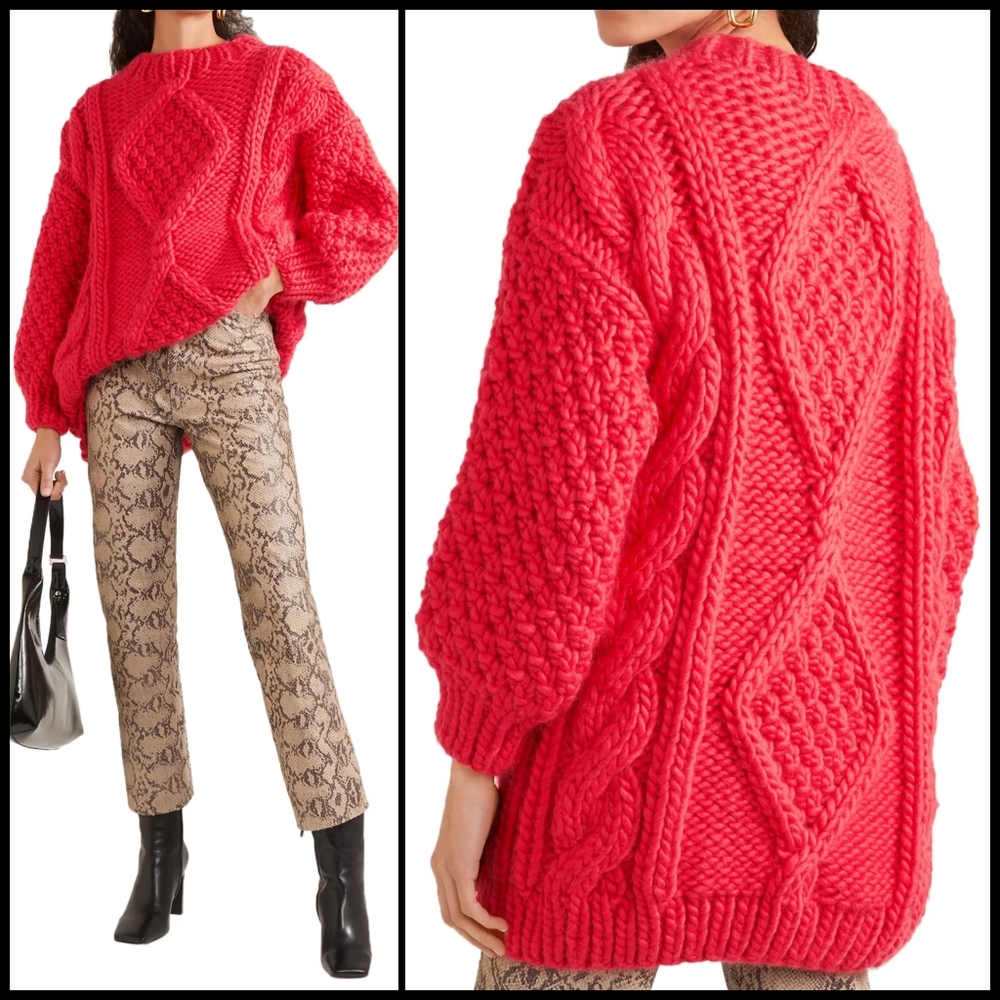 I Love Mr. Mittens Diamond Oversized Cable Knit Wool Sweater in Red - Picture 2 of 16